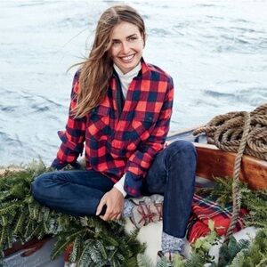 New! J Crew Wool Blend Half Zip Plaid Flannel Pullover Shacket Womens Size Large